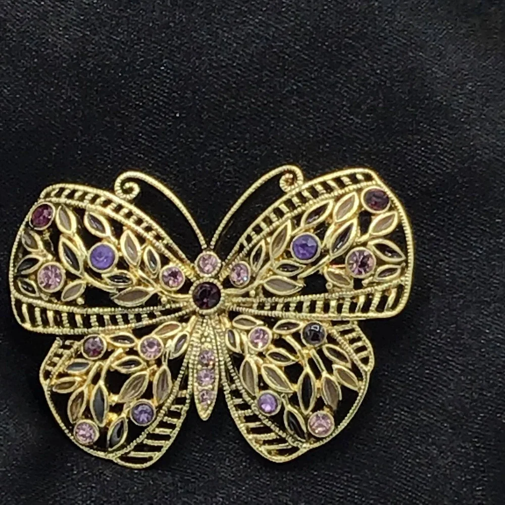 Butterfly Gold‎ Jeweled Broach